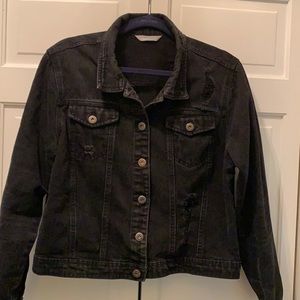 Black denim jacket.